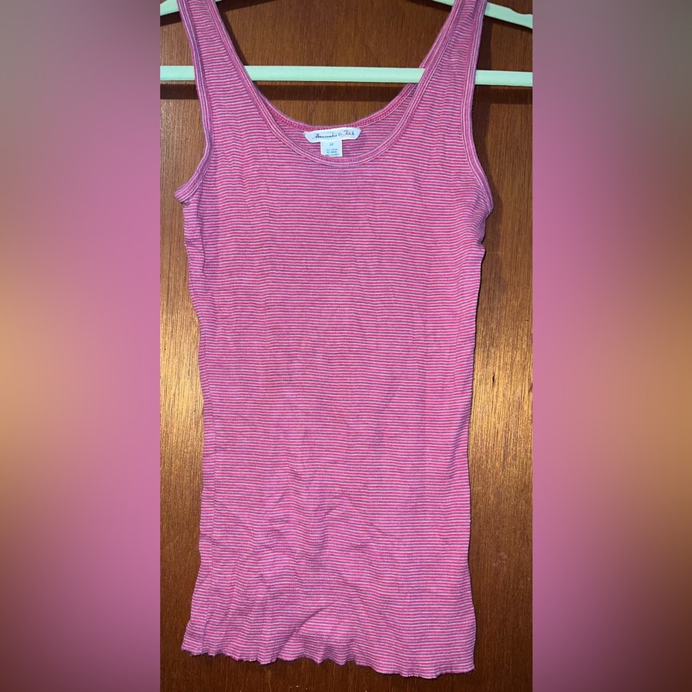Abercrombie & Fitch Pink & Pink Striped Ribbed Tank Size Medium Y2K - Picture 3 of 11